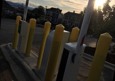 Parking gate with yellow barriers